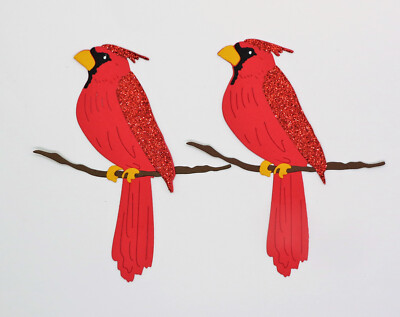 Winter Cute Bird Cardinal Christmas Die Cut Paper Scrapbook Embellishment 2 pcs
