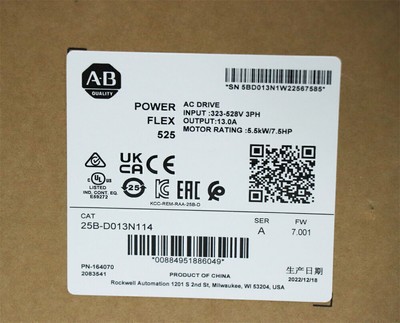New AB 25B-D013N114 /A Allen-Bradley PowerFlex 525 5.5kW 7.5Hp AC Drive Sealed