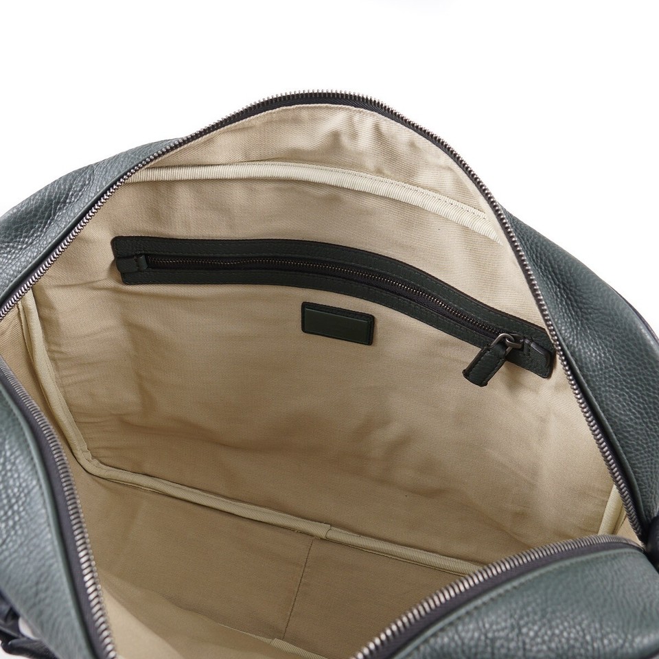 Armani Black Label Dark Forest Green Pebbled Leather Briefcase