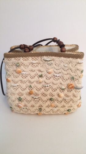 LORREN BELL Handmade Lace Shell Straw Handbag Purse Bag - Picture 2 of 8