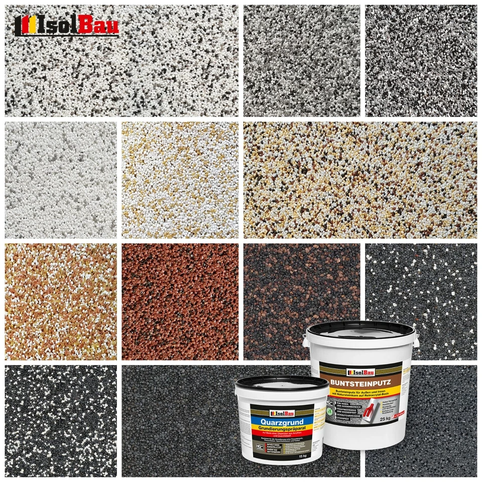 ISOLBAU Buntsteinputz Mosaikputz 5 kg - 25 kg / Quarzgrund Profi Qualität -Selbstauswahl