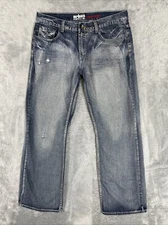 Urban Pipeline Jeans Men's 37x32.5 (Actual) Blue Loose Bootcut Ripped Distressed