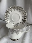 ROYAL ALBERT Bone China Teacup & Saucer Silver Congratulations 25th Anniversary — photo 1