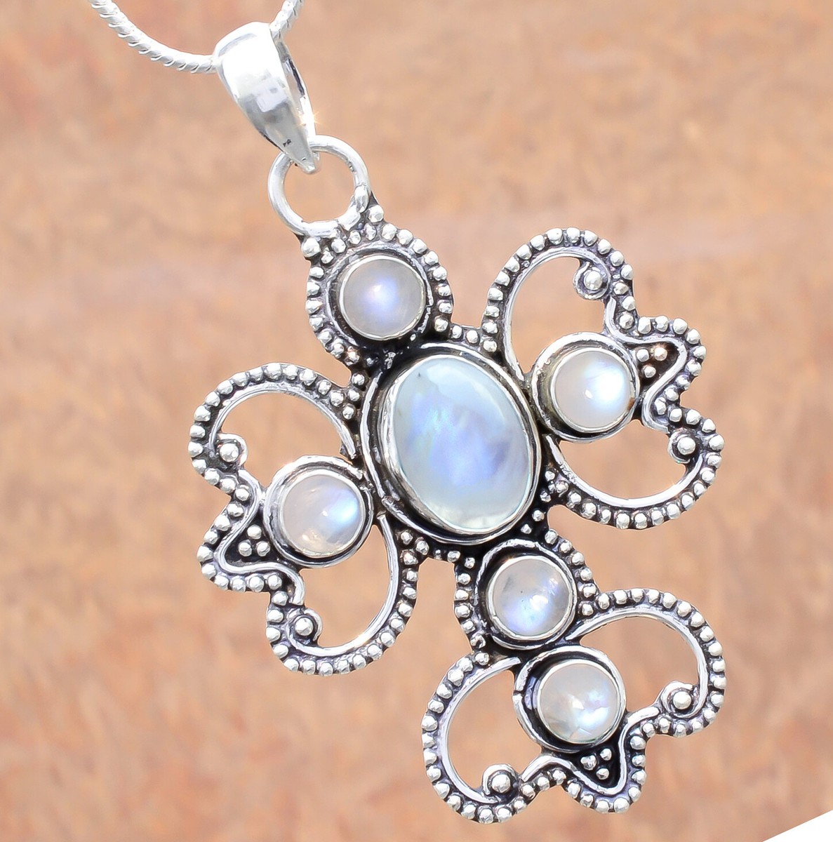 Handmade Moonstone Cross Pendant 925 Sterling Silver Cross Indian