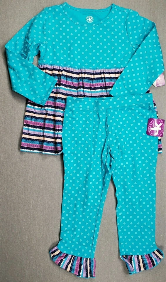 Little Girl New J Khaki 2T Blue Colorful Striped Ruffle 2Pc Outfit - Image 2 of 4