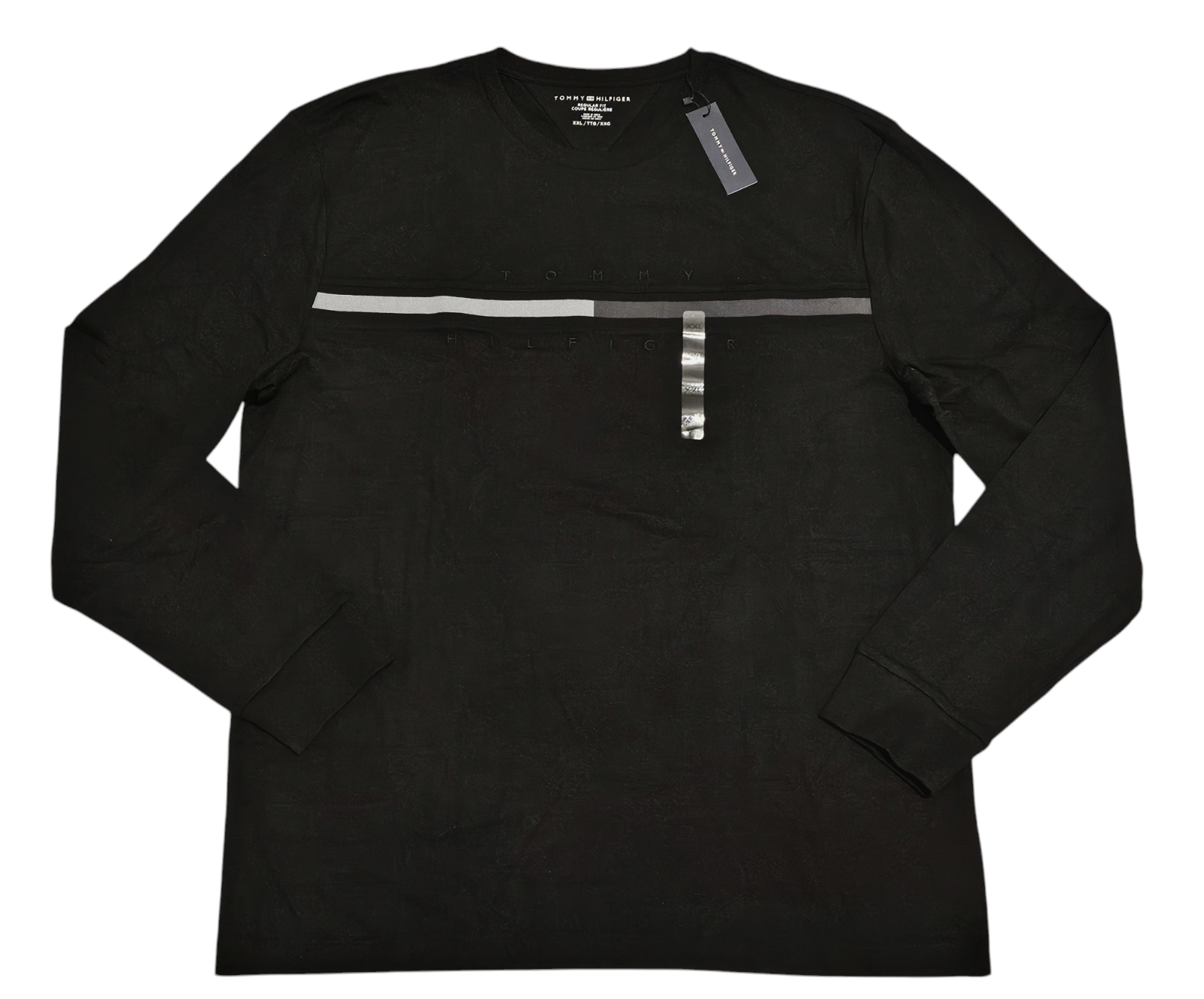 Tommy Hilfiger Black Embroidered Gray Stripes Long Sleeve Tee Size 2XL