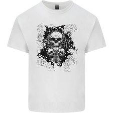 Three Skulls Demon Biker Gothic Tattoo Mens Cotton T-Shirt Tee Top