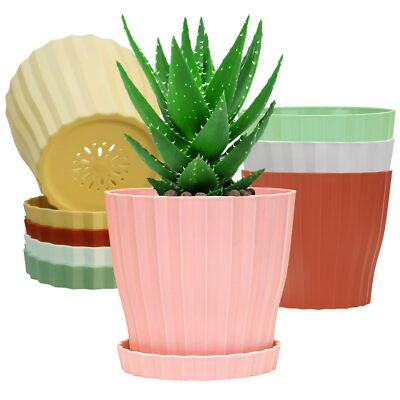 6'' Flower Pots with Drainage & Saucer 5 Pack Colorful Indoor/Outdoor Planters