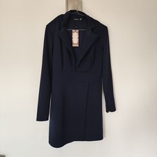 Boohoo Dress Size 14 navy blue collar long sleeve work midi womens NWT