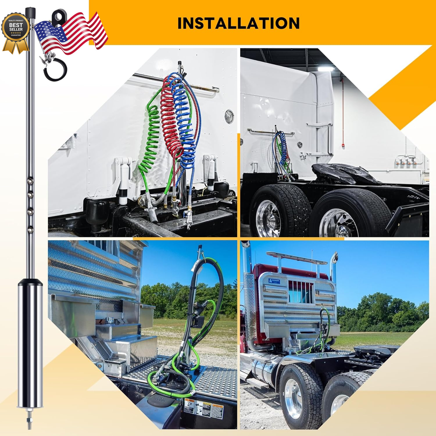 40' Swivel Pogo Stick for Semi Truck & Air Brake Line Heavy Duty Stainless Steel