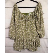 Princess Polly Green Floral Long Sleeve Mini Dress Ruffle Hem Size 4