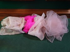 4 VINTAGE OBLONG SCARVES, PINK CHIFFON, HOT PINK SHEER, CIRCLE/DOT, PINK FLOWERS