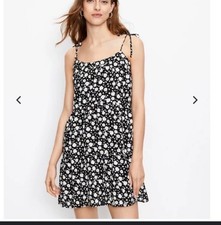 Loft Womens Black Ivory Seashell Bow Strap Tiered Swing Mini Dress Size PM