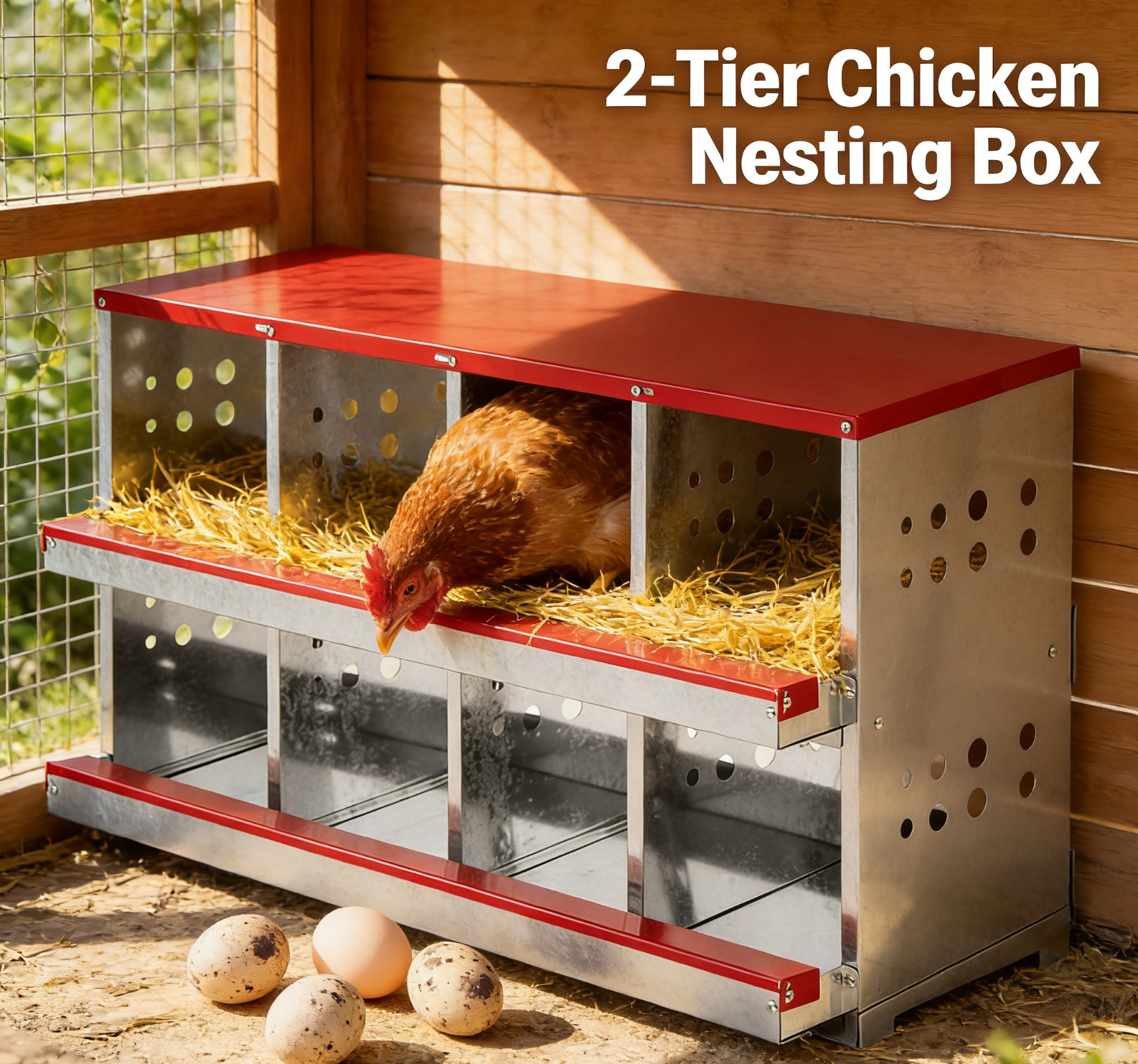 8 Compartments Chicken Nesting Box for Laying Eggs Roll Away Chicken Laying Hens