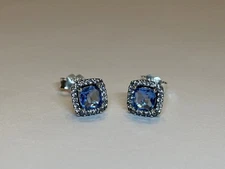New Genuine Pandora Silver Pave Sparkling Blue Halo Stud Earrings 293551C01