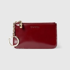 GUCCI Logo KEY POUCH CASE w/ BAMBOO Ancora Red BNIB Made in Italy