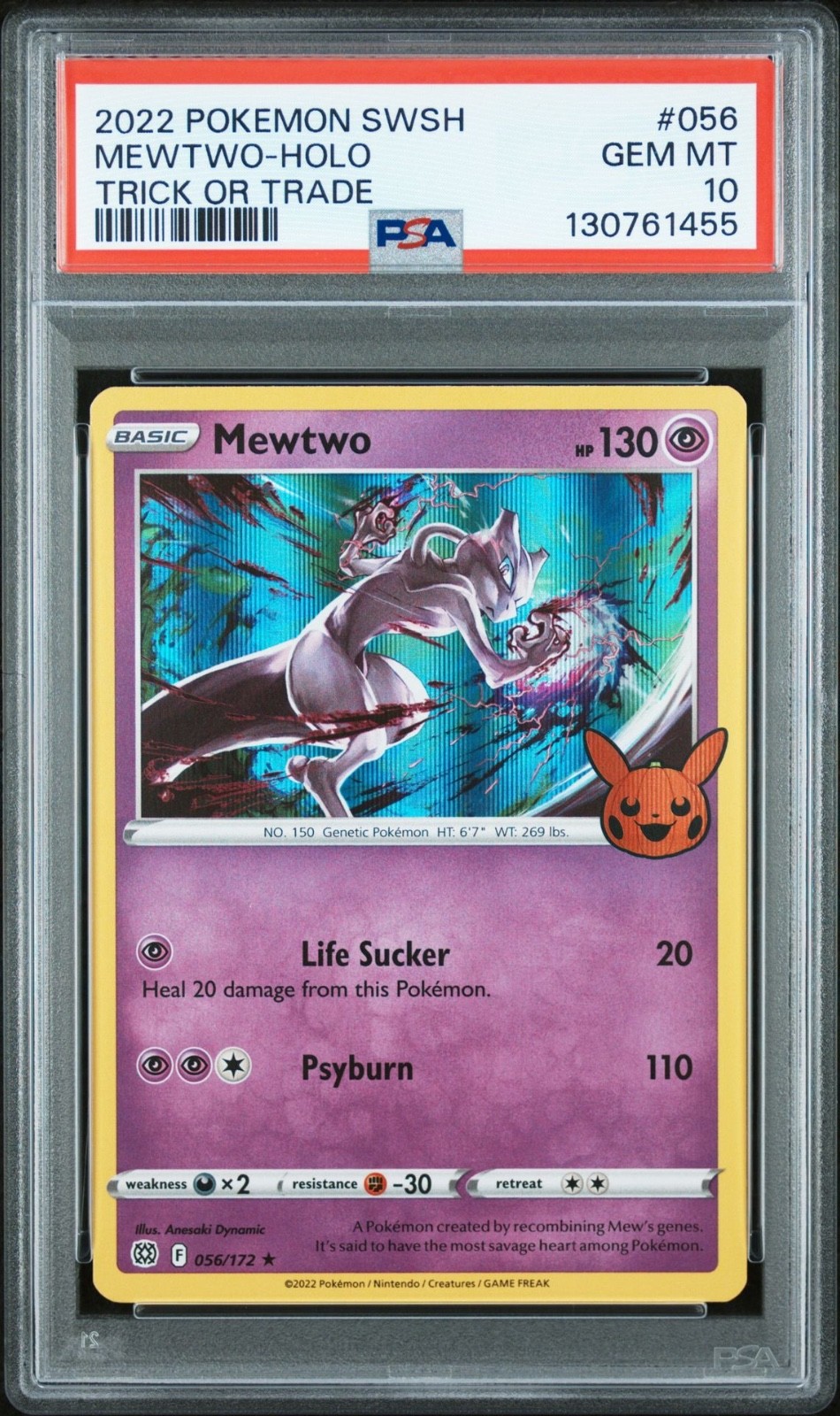 2022 Pokemon Sword & Shield SWSH Mewtwo Holo Trick or Trade #056 PSA 10 Gem Mint