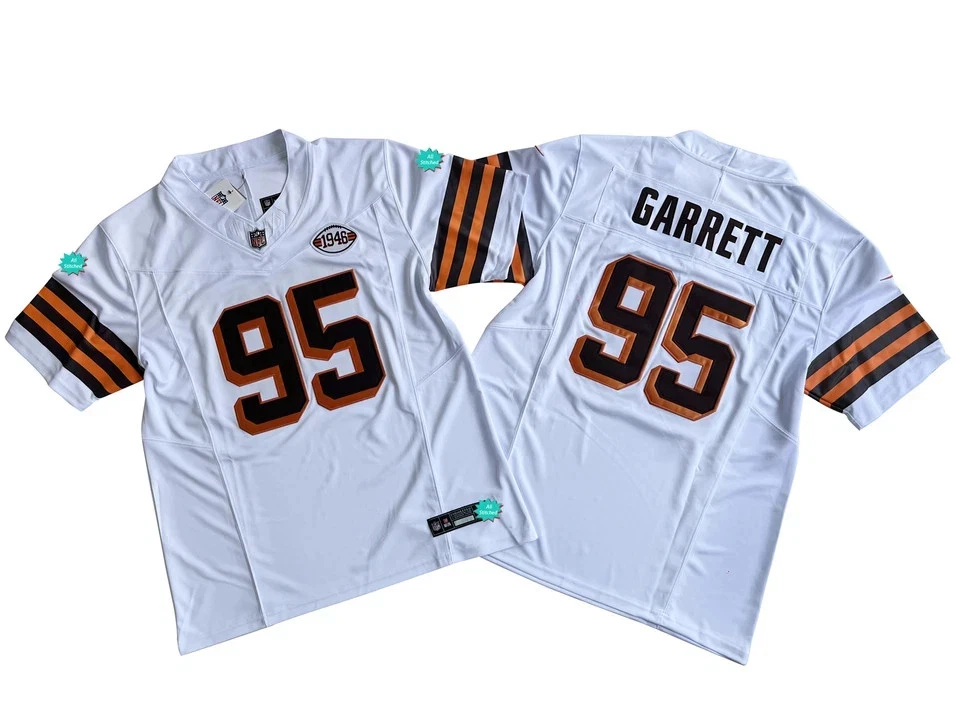 NWT Men's Browns #95 Myles Garrett White 2025 Jersey
