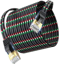 Cat 7 Ethernet Cable – 10Gbps High-Speed, Premium Braided Flat 25FT, Grey