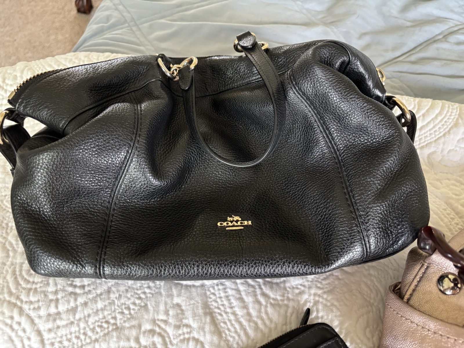 Coach Medium Black Leather Shoulder Bag With Matching Wallet