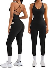 RXRXCOCO Womens Gym Set Scrunch Leggings Padded Backless Top 2 Piece M