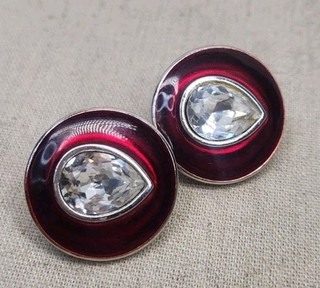 Stunning Vintage Silvertone Yves Saint Lauren Post Earrings Enamel & Rhinestone