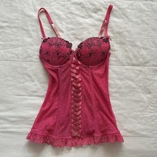 Pink Polka Dot Bustier Camisole Ribbon Lace Up Coquette Size S