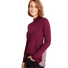 Ann Taylor Women's Small Geo Back Mixed Media Sweater plum burgundy color