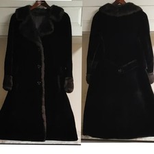 Vintage Black Faux Fur Long Coat Size 10