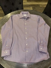 Eton Shirt Mens 16.5 42 Purple White Contemporary Fit Long Sleeve Dress Shirt