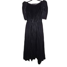 Vintage 70s Victor Costa 10 Black Velvet Cut Out Back Formal Dress Puff Sleeve