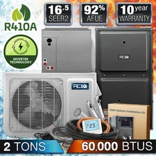 2 Ton 16.5 Central Air Inverter AC & 92% 60,000 BTU Gas Furnace Split System