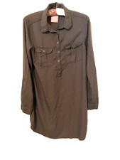 Women's SO Military Green Shirt Dress Size M Pockets Adjustable Sleeves EUC