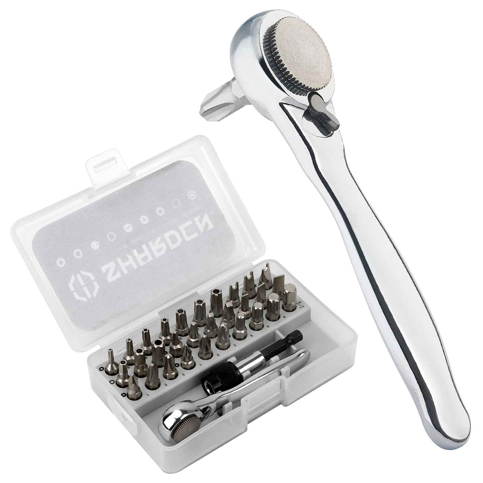 32-Piece High Torque Ratchet Screwdriver Bit Set with Right Angle Offset  