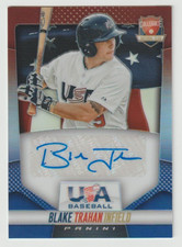 BLAKE TRAHAN 2014 Panini USA Baseball Box Set RED WHITE & BLUE Prizm AUTO /25