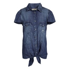 Camicia John Galliano Kids Indigo Washed effetto sbiadito denim cravatta fond...