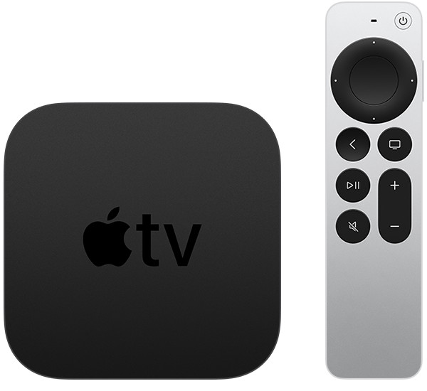 Apple TV 4K 64 Go 2e génération avec sa télécommande Siri Remote noire