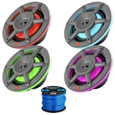 4x JBL 6.5" 300W 2-Way RGB LED Gray Marine Speakers, 50 Feet 16G Speaker Wire