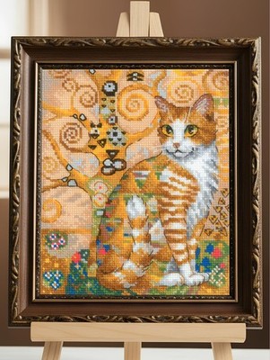 Counted cross stitch kit Golden Cat with elegant cat portrait, No. 2319