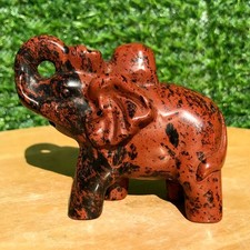 180G Natural Red Obsidian Crystal Hand Carved elephant Energy Healing Reiki