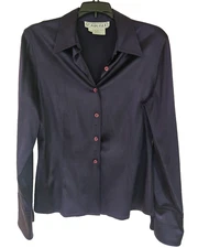 Carlisle Silk Blouse Sz 10 Button Down Long Sleeve Purple Business Classic