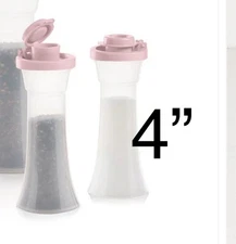 New 4” Mini SMALL 4 Inch Hourglass Salt and Pepper Shakers Pink Seal Plastic Set