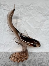 Gro&szlig;er Vintage Shark aus Braunem & Bernsteinfarbenem Muranoglas  Seguso 40,5 cm