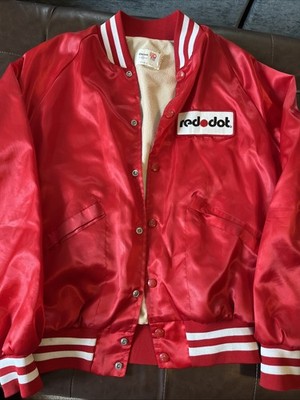 Vintage 70s Retro Red Jacket Bomber Red Dot Satin - Mens Medium Y2K