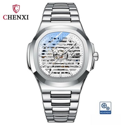 CHENXI Men Steel Hollow Out Luminous Waterproof Automatic Mechanical Wristwatch