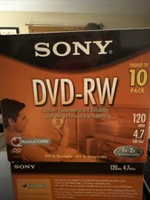 Sony DVD-RW Disc 10-Pack in Cases 120 min 4.7 GB 1x-2x NEW Sealed