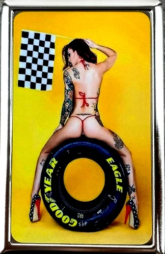 Cigarette Case Tire Girl  Pinup Girl for Kings & 100's Cigarettes