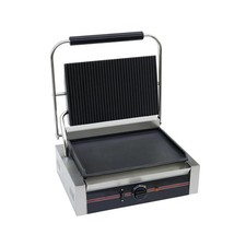 Commercial Single Contact Grill Half Grooved Panini Press Sandwich Toaster 2.2kw