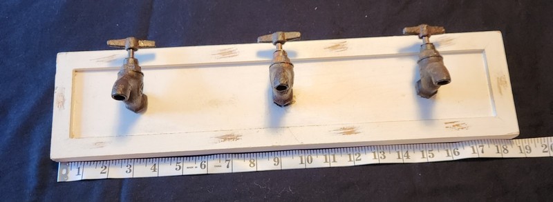 Rustic Wood Wall Rack with Metal Water Spigot Hooks 19 in x 5 in