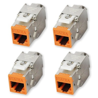 4 Stück Keystone Module CAT 6A RJ45 Buchse Orange vollgeschirmt AWG 22-25